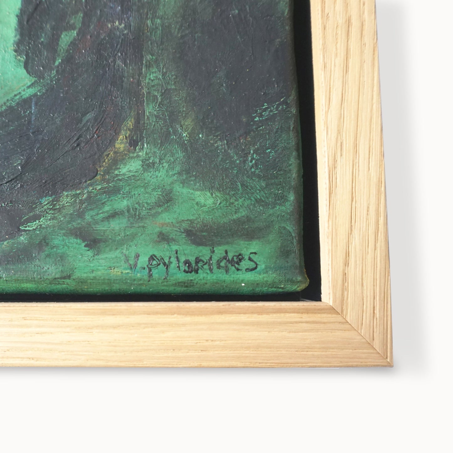 "Green & Black", oil painting & appliqués