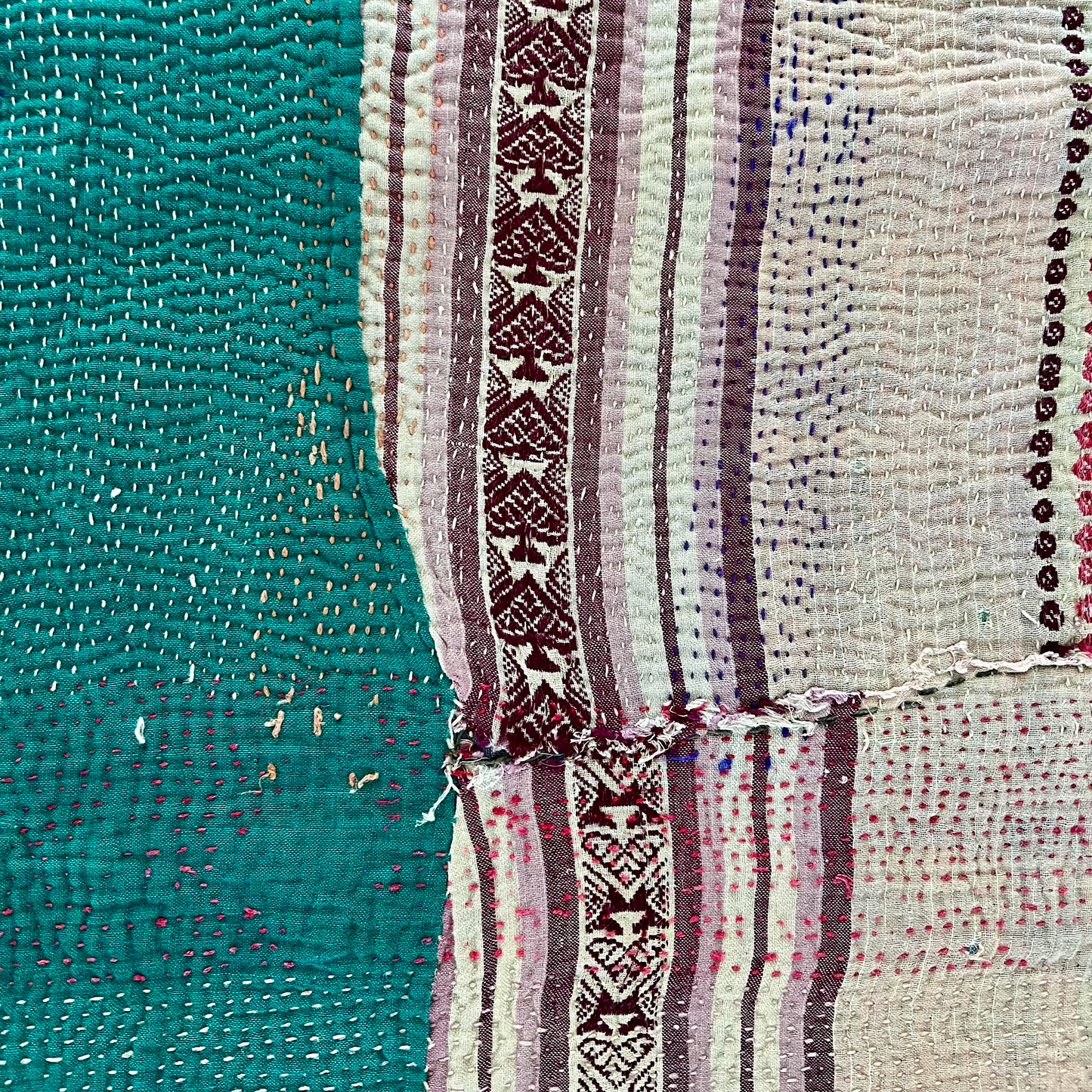 turquoise striped kantha