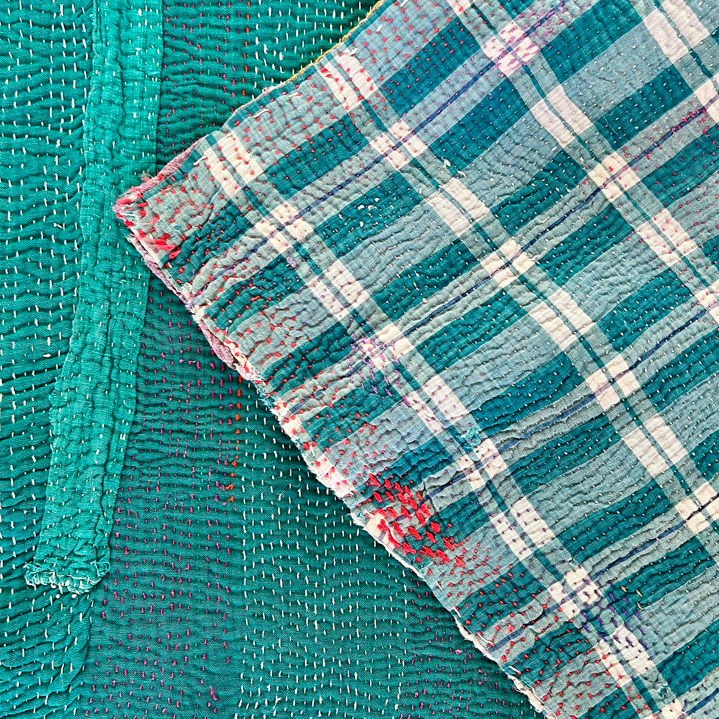 turquoise striped kantha