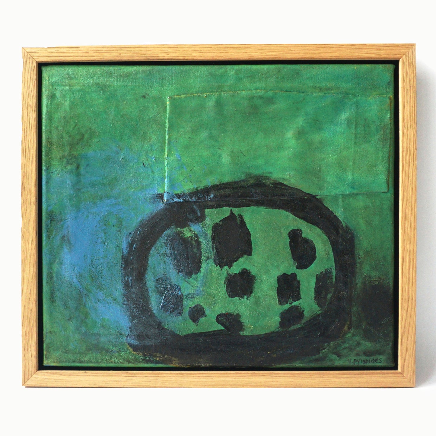 "Green & Black", oil painting & appliqués