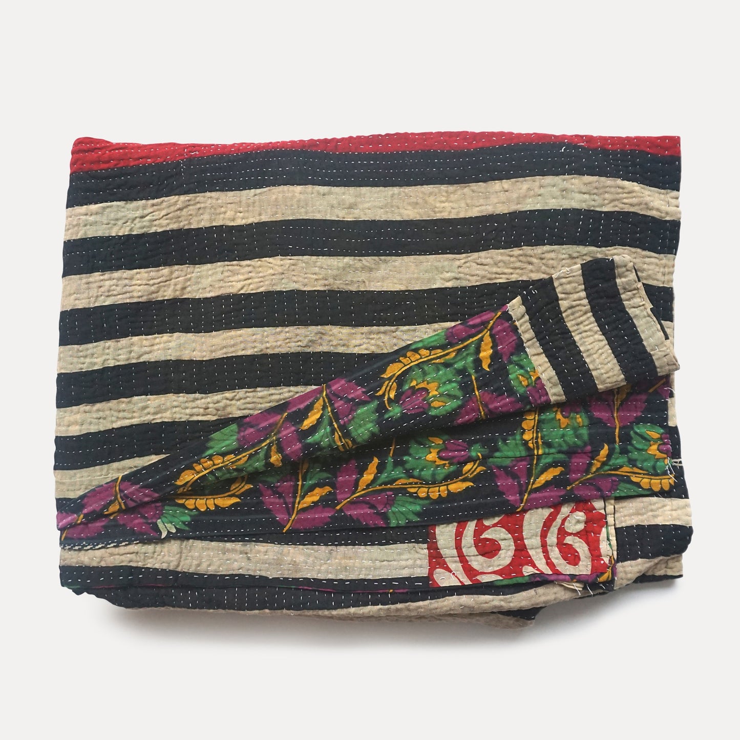 striped kantha quilt